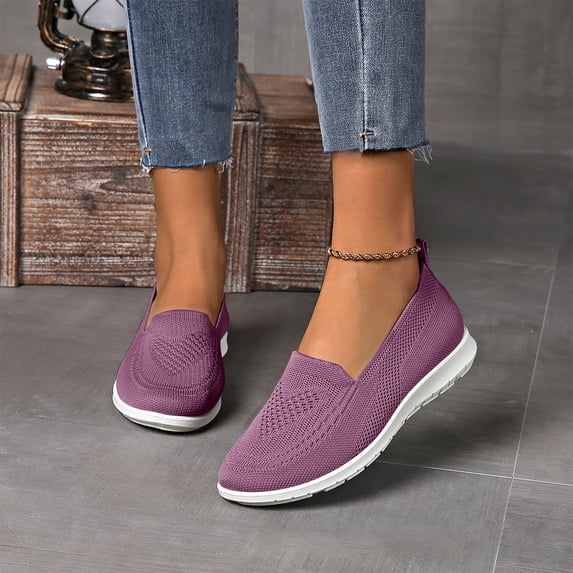 Mesh Flat for Women Sneakers Comfortable Thick Insole Non Slip Breathable Elastic Woven Knitting Solid Color Slip-on Shoes Comfy Lightweight Walking Daily Tennis Gym Casual Wedge Office Loafers,37