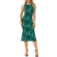 thumbnail image 1 of Mesh Floral Dress for Women's Sleeveless Crew Neck Cocktail Party Midi Dresses XS Dark Green, 1 of 6