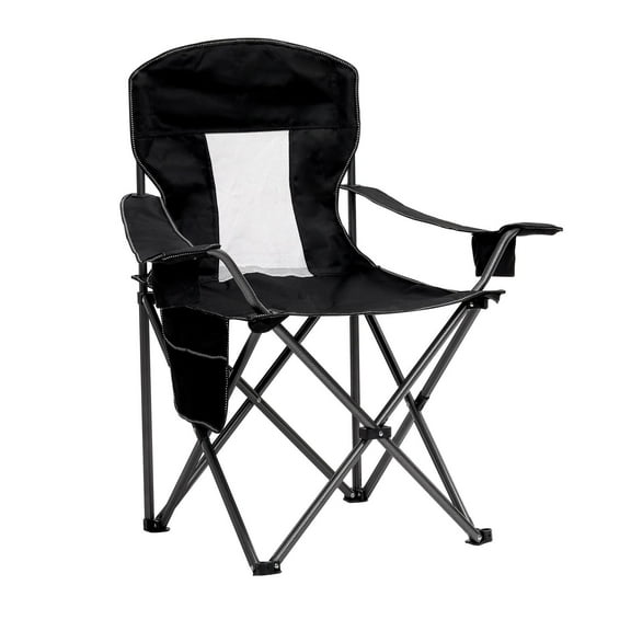 Mesh Folding Camping Chairs For Adults Black Oversized Portable Outdoor Chairs, Weight Capacity 375lbs, With Cup Holder, Storage Pocket, Carry Bag