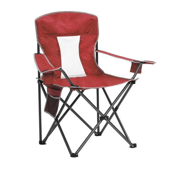 Mesh Folding Camping Chairs For Adults Red Oversized Portable Outdoor Chairs, Weight Capacity 375lbs, With Cup Holder, Storage Pocket, Carry Bag
