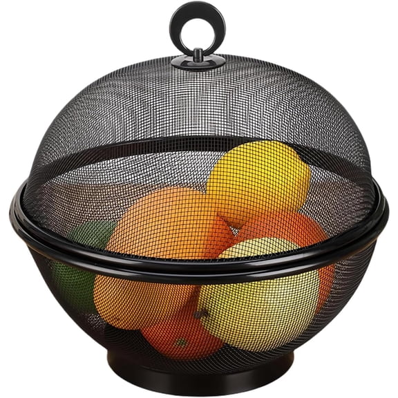 Mesh Fruit Basket with Lid,Fruit Fly Basket with Lid, Large Capacity, Storage (Black)
