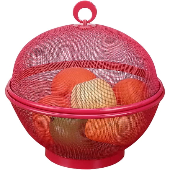 Mesh Fruit Basket with Lid,Fruit Fly Basket with Lid, Large Capacity, Storage (Red)