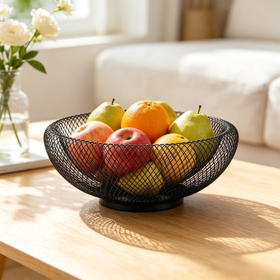 Mesh Fruit Bowl Decorative Fruit Basket Metal Candy Dish Holder Stand for Kitchen Counter Dining Room Table Office, 10 Inch