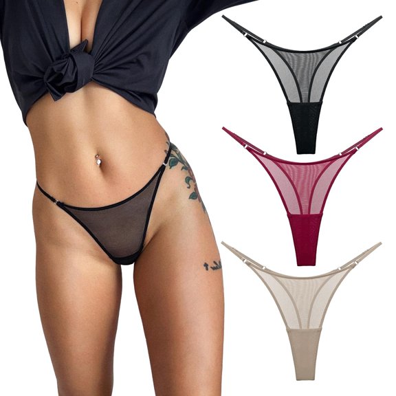 Mesh G-String Thongs for Women Low Waist Cheeky Underwear 3 Pack | Ultra Thin, See Through, Ladies T Back Panties, Stretch Cheeky Underwear, Skin Friendly, Invisible, for Daily Wear