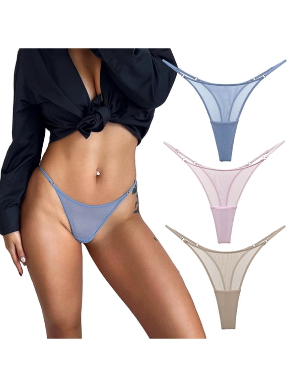 Mesh G-String Thongs for Women Low Waist Cheeky Underwear 3 Pack | Ultra Thin, See Through, Ladies T Back Panties, Stretch Cheeky Underwear, Skin Friendly, Invisible, for Daily Wear