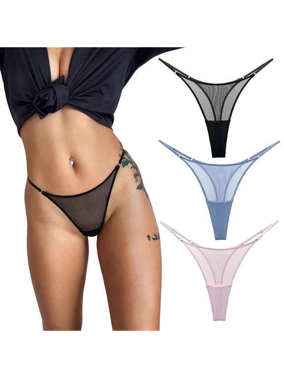 Mesh G-String Thongs for Women Low Waist Cheeky Underwear 3 Pack | Ultra Thin, See Through, Ladies T Back Panties, Stretch Cheeky Underwear, Skin Friendly, Invisible, for Daily Wear