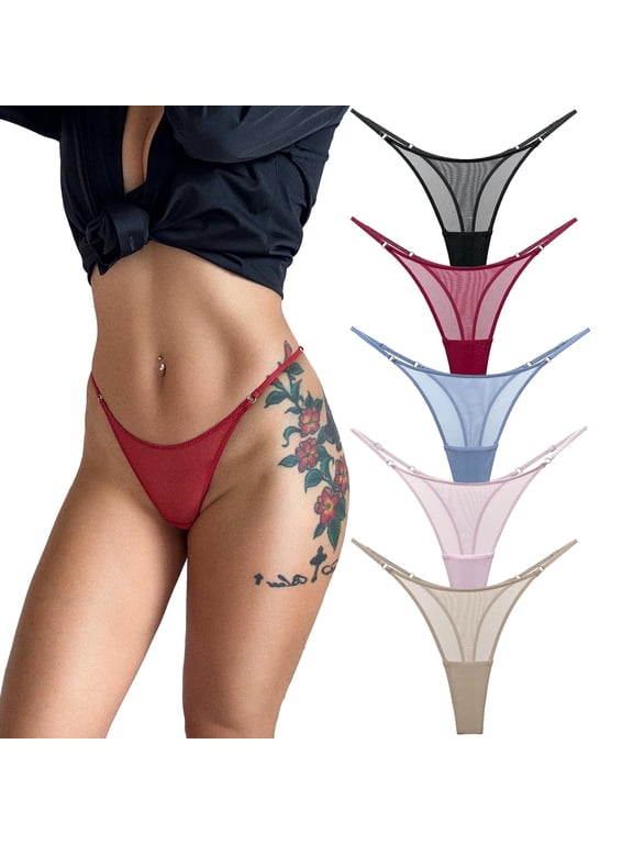 Mesh G-String Thongs for Women Low Waist Cheeky Underwear 3 Pack | Ultra Thin, See Through, Ladies T Back Panties, Stretch Cheeky Underwear, Skin Friendly, Invisible, for Daily Wear