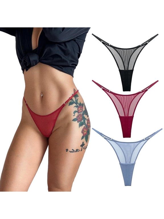 Mesh G-String Thongs for Women Low Waist Cheeky Underwear 3 Pack | Ultra Thin, See Through, Ladies T Back Panties, Stretch Cheeky Underwear, Skin Friendly, Invisible, for Daily Wear