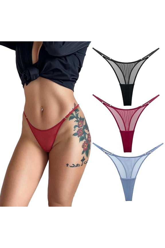 Mesh G-String Thongs for Women Low Waist Cheeky Underwear 3 Pack | Ultra Thin, See Through, Ladies T Back Panties, Stretch Cheeky Underwear, Skin Friendly, Invisible, for Daily Wear