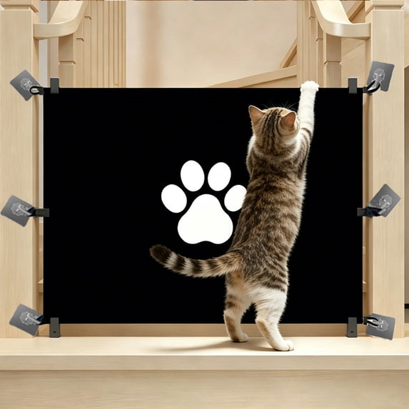 Mesh Gate for Pets Mesh Dog Gate for Doorways, Mesh Baby Gate No Drilling, Portable & Foldable Pet with Adjustable Width, Safety Barrier for Indoor Use, Black
