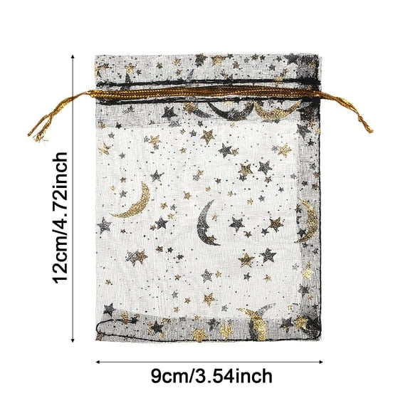 Mesh Gift Bags Black Moon Star Printed Organza Bags Jewelry Bags Drawstring Gift Baggies Little Bags For Gifts Jewelry Gift Bags Sachets Bags