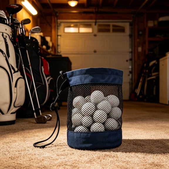 Mesh Golf Ball Bag 9.06x6.1in/23x13.5cm Large Capacity Nylon Drawstring Pouch with Secure Lock, Portable & Breathable for Golf, Tennis, Pickleball (Blue)