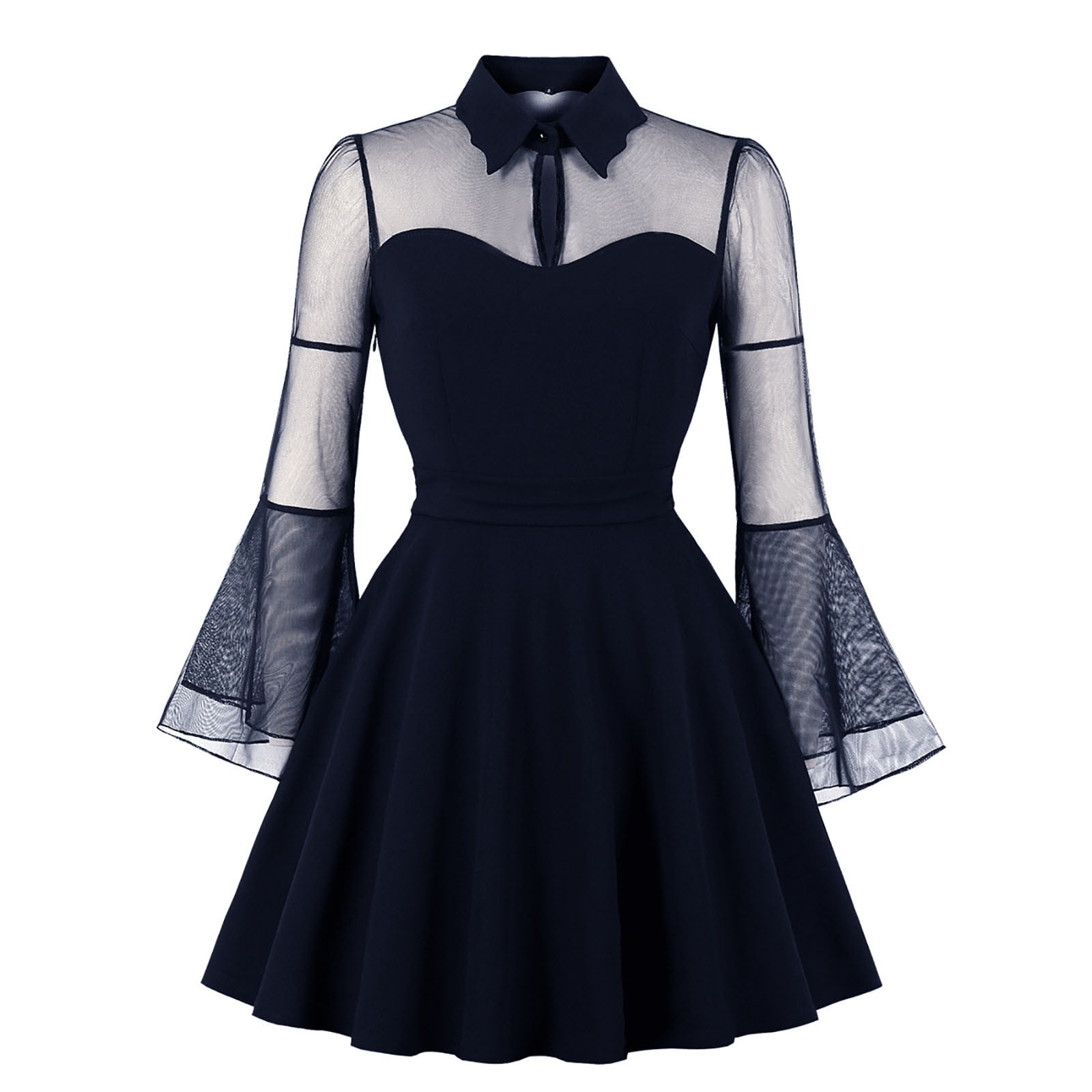 Woman Dress Free Shipping Ladies Mesh Gothic Black Dress Long Sleeve Polo  Shirt Dress Plus Size
