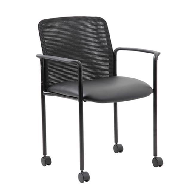 Black Mesh Guest Chair with Fixed Arms and Metal Frame