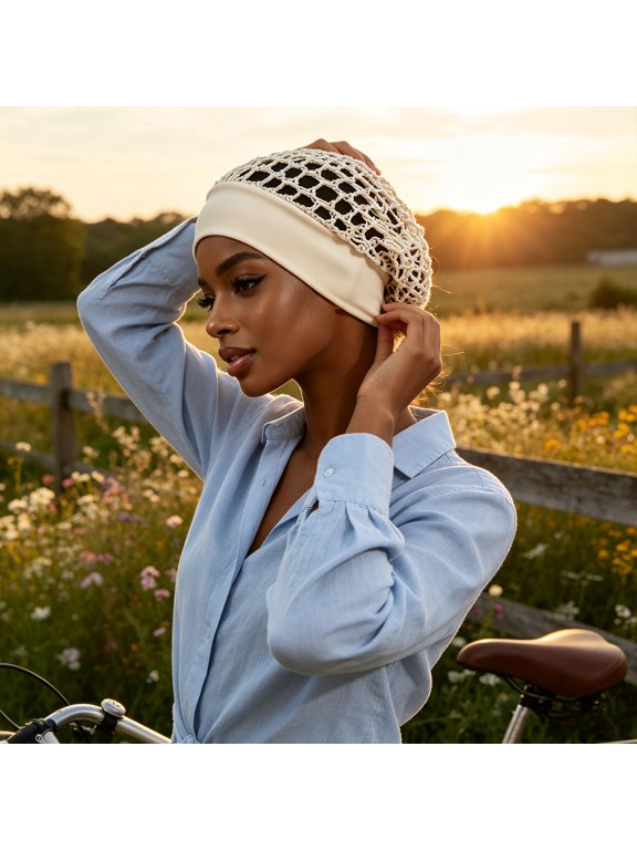 Mesh Hair Net Cap, Wide Hollow Out Breathable Hair Wrap, Soft Stretch Full Head Cover, for Daily Hair Makeup Housework, Beige