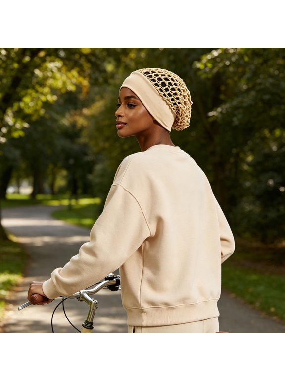 Mesh Hair Net Cap, Wide Hollow Out Breathable Hair Wrap, Soft Stretch Full Head Cover, for Daily Hair Makeup Housework, Khaki