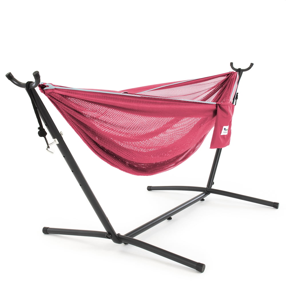 Rose and Celeste Mesh Hammock with Black Steel Stand
