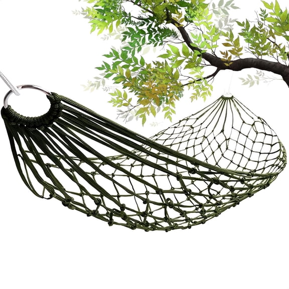 Mesh Hammock - Easy to Set Up Rope Hammocks for Outside, Dark Green Color, 90x31.5 Nylon Net Hammock, Max 100 KG (220 Pounds), Tree Hammocks for Outside, Camping & Patio Relaxation