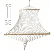 BN-LINK Cotton Rope Hammock,Handwoven Hammock with Hardwood Spreader Bars,Double Hammock for Outdoor Backyard Patio Poolside,330lbs Weight Capacity, Natural