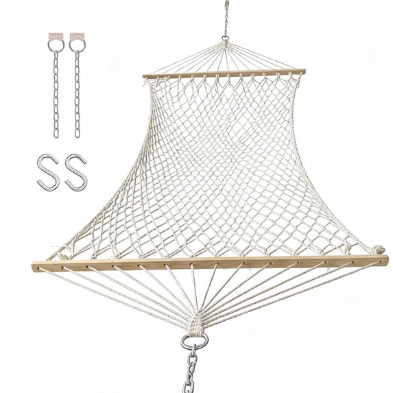 BN-LINK Off-White Cotton Rope Hammock, Handwoven with Hardwood Spreader Bars, 79 in x 59 in