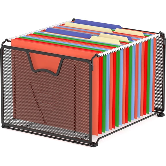 Mesh Hanging File Folder Organizer Metal Desktop Document Box Storage with Handles Black