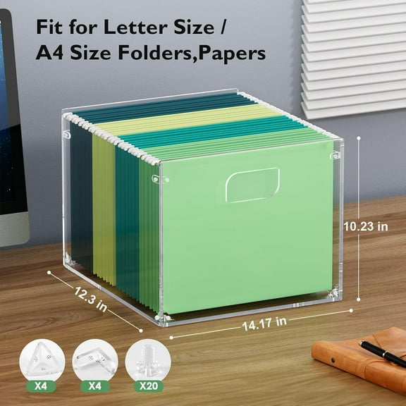 Mesh Hanging File Organizer Box, Acrylic Filing Storage Crate for Office, Pantry, Clothes & Bath