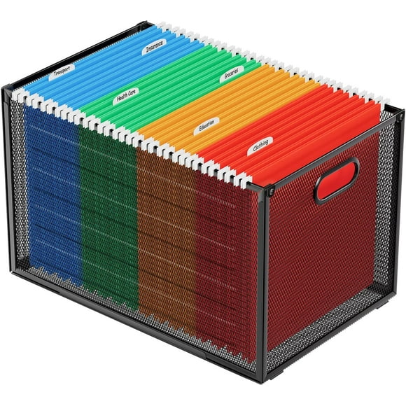 Mesh Hanging File Organizer Box, Metal Storage Crate for Letter/Legal Size Files, with Handles for Office, Pantry, Clothes, and Bath