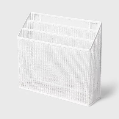 Mesh Hanging File Sorter with Keyholes White - Wall File Holder, Steel, Adult Assembly Required