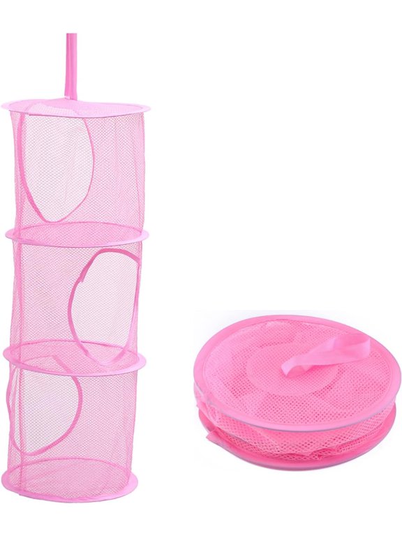 Mesh Hanging Storage Basket With 3 Compartments Foldable Hanging Storage Organizer Net Bag for Toys Storage, Space Saver Sundries Clothes Bra Underwear Socks Drying Basket