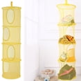 thumbnail image 1 of Mesh Hanging Storage Basket with 4 Compartments, 43 Inch Foldable Hanging Storage Organizer Net Bag, Laundry Drying Basket for Toys or Gloves,Shawls, Hats and Mittens, Yellow, 1 of 5