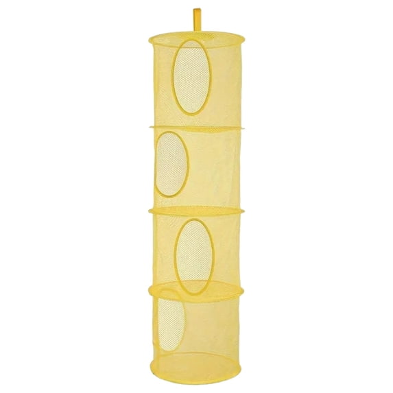 Hanging Storage Basket,Mesh Storage Basket With 4 Compartments,Foldable Storage Organizer Net Bag for Toys Storage,Space Saver Clothes Bra Underwear Socks Drying Basket,1.8X43.3 inch(Yellow)
