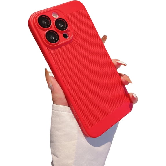 Mesh Heat Dissipation Phone Case with Lens Film, Frosted PC Case, Smooth Feeling, Drop and Shock Resistant for iPhone 15 14 13 12 11 Pro Max Plus XS XR 7 8 Phone Case (Red,iPhone 7/8)