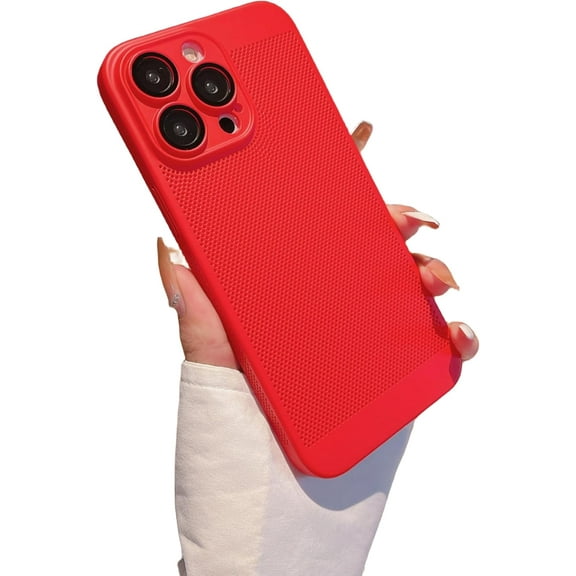 Mesh Heat Dissipation Phone Case with Lens Film, Frosted PC Case, Smooth Feeling, Drop and Shock Resistant for iPhone 15 14 13 12 11 Pro Max Plus XS XR 7 8 Phone Case (Red,iPhone 7/8)