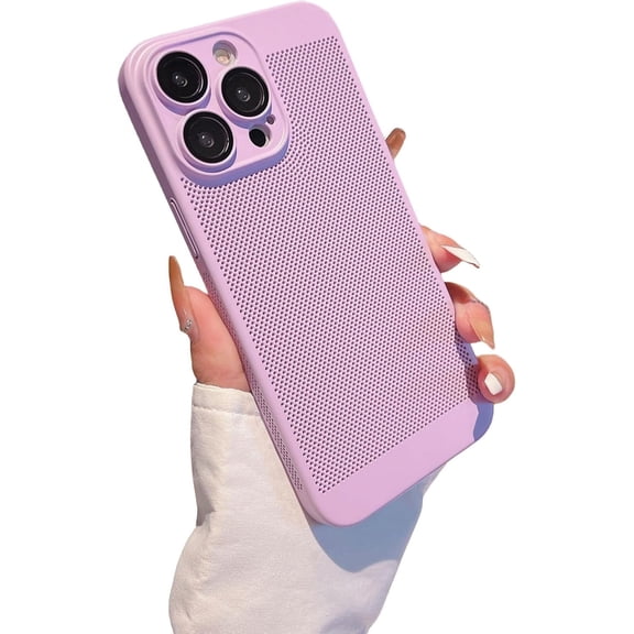 Mesh Heat Dissipation Phone Case with Lens Film, Frosted PC Case, Smooth Feeling, Drop and Shock Resistant for iPhone 15 14 13 12 11 Pro Max Plus XS XR 7 8 Phone Case (Purple,iPhone 14 Plus)