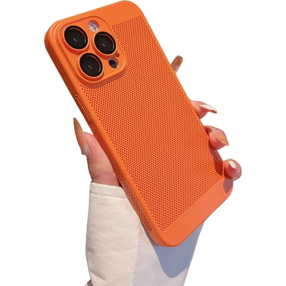 Mesh Heat Dissipation Phone Case with Lens Film, Frosted PC Case, Smooth Feeling, Drop and Shock Resistant for iPhone 15 14 13 12 11 Pro Max Plus XS XR 7 8 Phone Case (Orange,iphone 14 Pro Max)