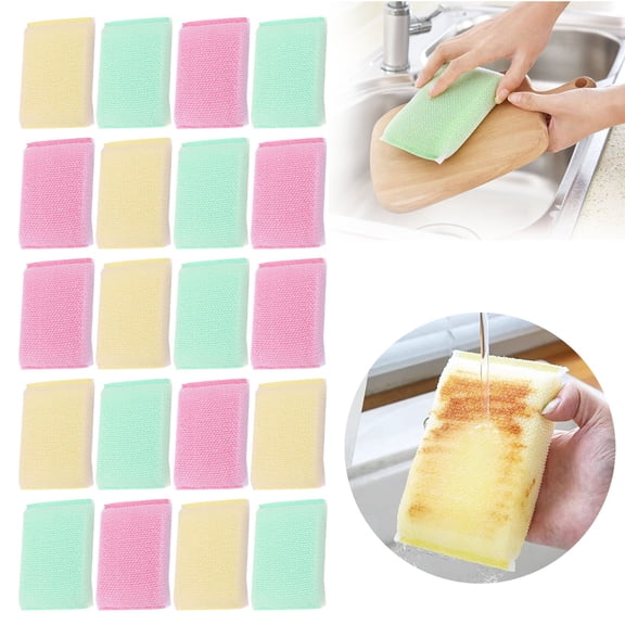Mesh Kitchen Dishwashing Sponges 20 Pack, Nylon Net Scrub Sponge Pads for Washing Dishes Pots Pans, Non-Scratch Household Cleaning Sponges for Kitchen Bathroom