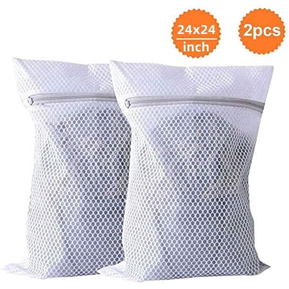 Mesh Laundry Bag 2 Pack Extra Large 24 x 24" Heavy Duty Mesh Laundry Bags, Durable Delicates Net Wash Bag Travel Organization Washing Bag White for Lingerie,Clothes,Jeans,Bath Towel,Sock