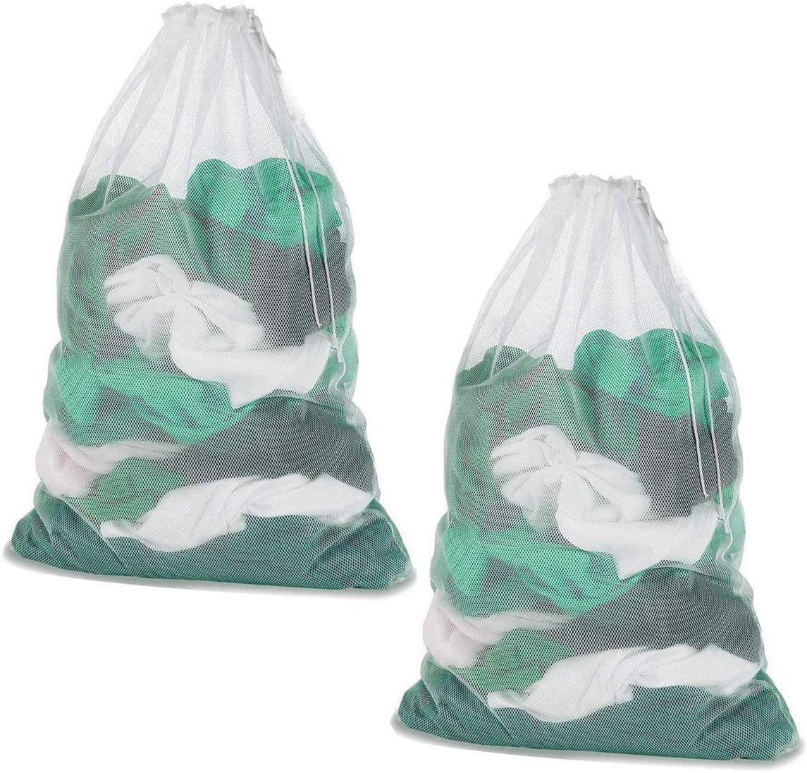Mesh Laundry Bag,24×36inch Large Laundry Bags with Drawstring, Laundry Hamper Liner, Machine Washable Laundry Bags for Travel, Sports, Dorms (white,2Pcs)
