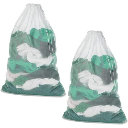 Mesh Laundry Bag,24×36inch Large Laundry Bags with Drawstring, Laundry Hamper Liner, Machine Washable Laundry Bags for Travel, Sports, Dorms (white,2Pcs)