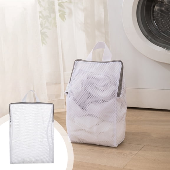 Mesh Laundry Bags for Delicates, QQZ Durable Wash Bags with Locking Zipper, Breathable Polyester Mesh Garment Bags for Socks Underwear Lingerie, White