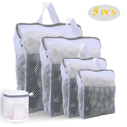 Mesh Laundry Bags for Delicates, 5 PCS Hanging Honeycomb Laundry Bags with Sturdy Zipper for Home