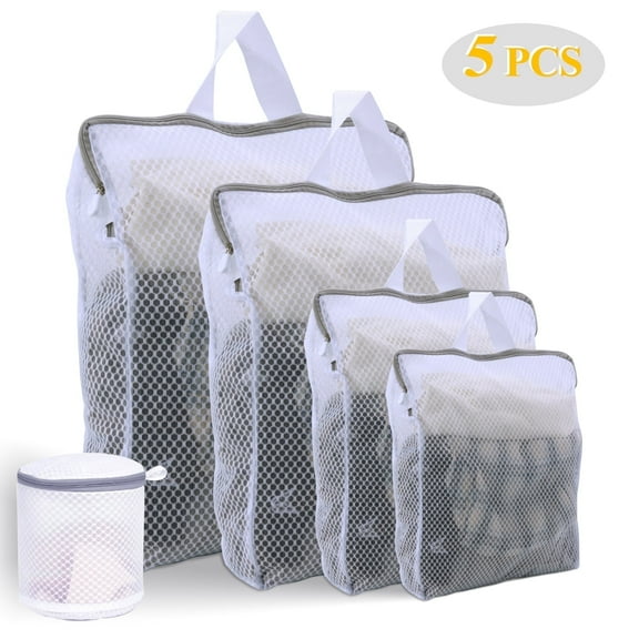 Mesh Laundry Bags for Delicates, 5 PCS Hanging Honeycomb Laundry Bags with Sturdy Zipper for Home