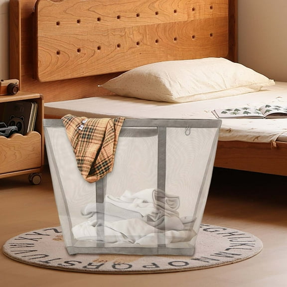 Mesh Laundry Basket Folding Portable Wall Mounted for Bathroom and Toilet Space Saving Storage Organizer Topliu