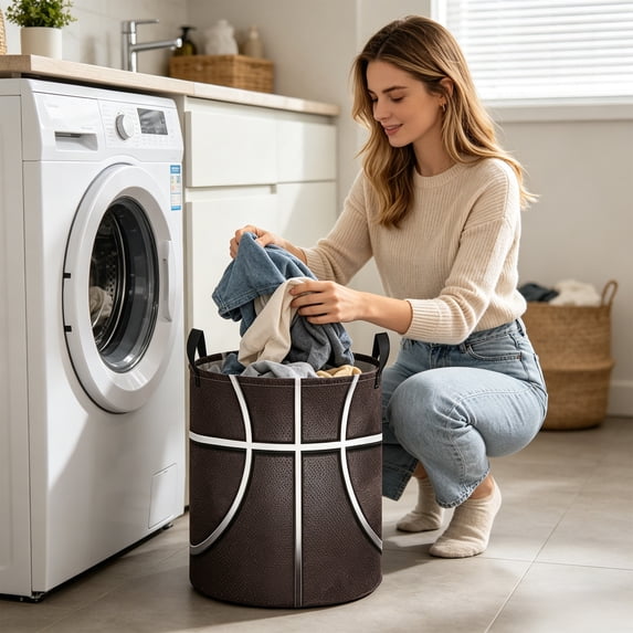 Mesh Laundry Basket Round Storage Bin with Handles Wall Mounted Hanging Hamper for Bathroom Bedroom Clothes