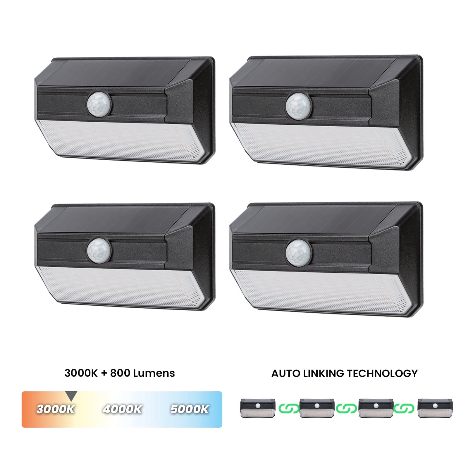 Black Solar LED Security Wall Pack Light with Motion Detection, 4-Pack
