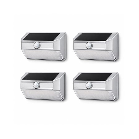 Mesh Linkable Series 4-Pack Solar SMD LED Security Wall Pack Light, 800LM, Auto-linking, 120°x26 ft Motion Detection, 3000K, Customizable 4-Channel Settings, Silver