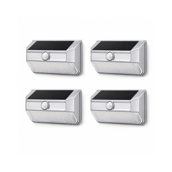 Mesh Linkable Series 4-Pack Solar SMD LED Security Wall Pack Light, 800LM, Auto-linking, 120°x26 ft Motion Detection, 3000K, Customizable 4-Channel Settings, Silver