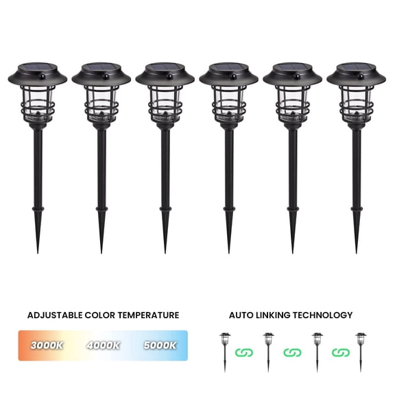 Mesh Linkable Series Solar LED Pathway Lights, Motion Detection, 6-Pack, Black