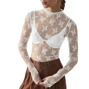 【PORTERNA】Flower See-Through Turtleneck T-Shirt See Through Turtleneck