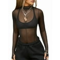 thumbnail image 1 of Mesh Long Sleeve Top for Women, Lace Sheer Tops See Through Mock Neck Floral Embroidery Sheer Blouce Shirt Black XL, 1 of 8